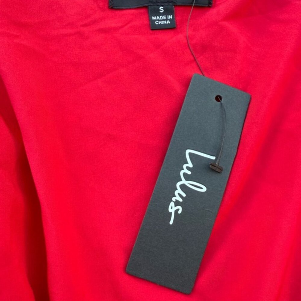 Lulus Much to Celebrate Red Swiss Dot Flutter Sleeve Wrap Mini Dress Size Small - Picture 10 of 11